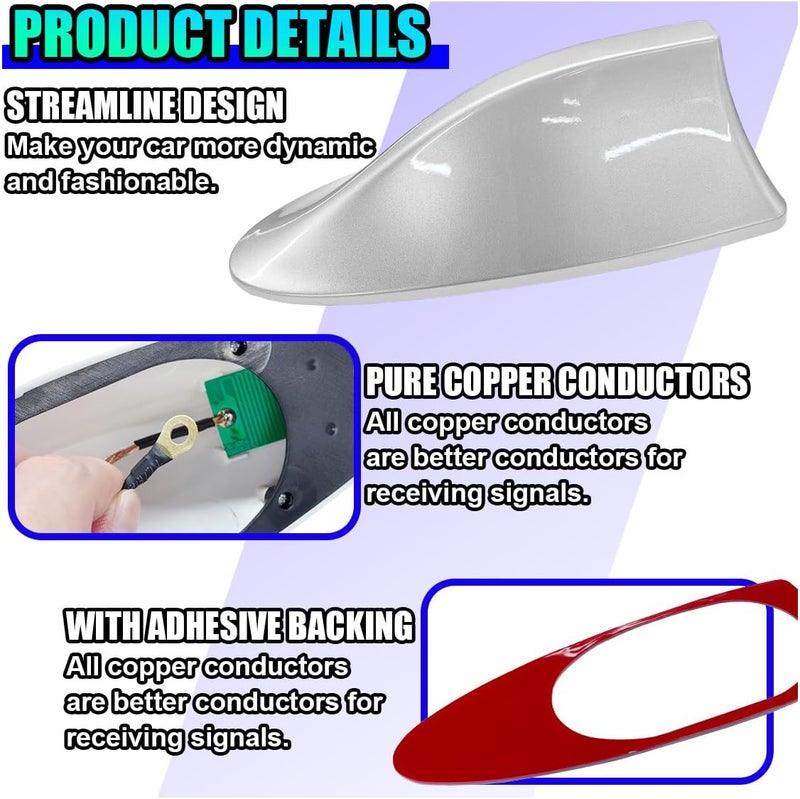 ZIMISI Car Shark Fin Antenna Cover, Plastic Auto Top Roof Mount Antenna Cover Replacement with Adhesive Tape, Universal Auto Signal Roof Aerial Decoration Accessories for Car SUV Truck (Silver) - Image 4